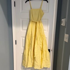 J. Crew Yellow and White Tiered Maxi Dress